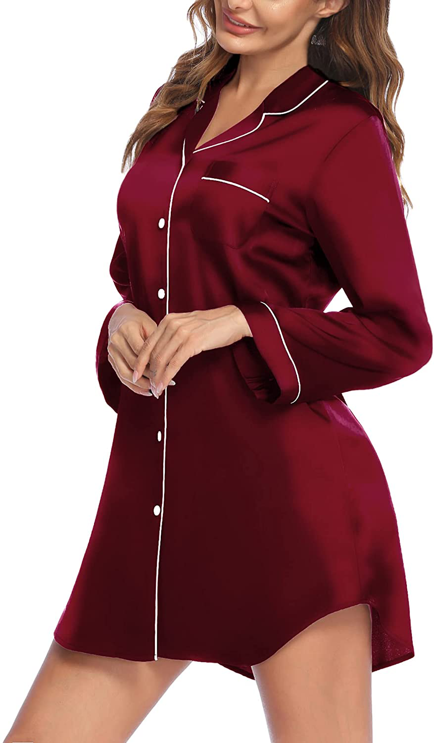 Ekouear Sleep Shirt for Women Boyfriend Long Sleeve Nightgown Nightshirt Button down Pajama Top S-XXL Apparel & Accessories > Clothing > Sleepwear & Loungewear > Nightgowns Kylie Max   