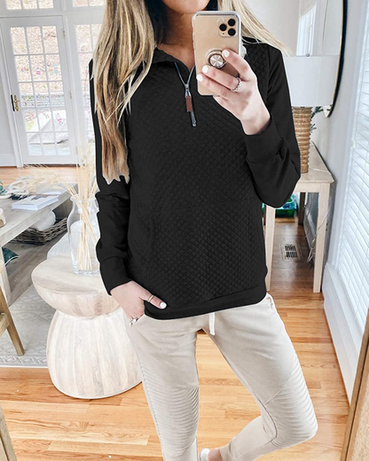 BTFBM Women Fashion Quilted Pattern Lightweight Zipper Long Sleeve Plain Casual Ladies Sweatshirts Pullovers Shirts Tops Apparel & Accessories > Clothing > Activewear Kylie Max   