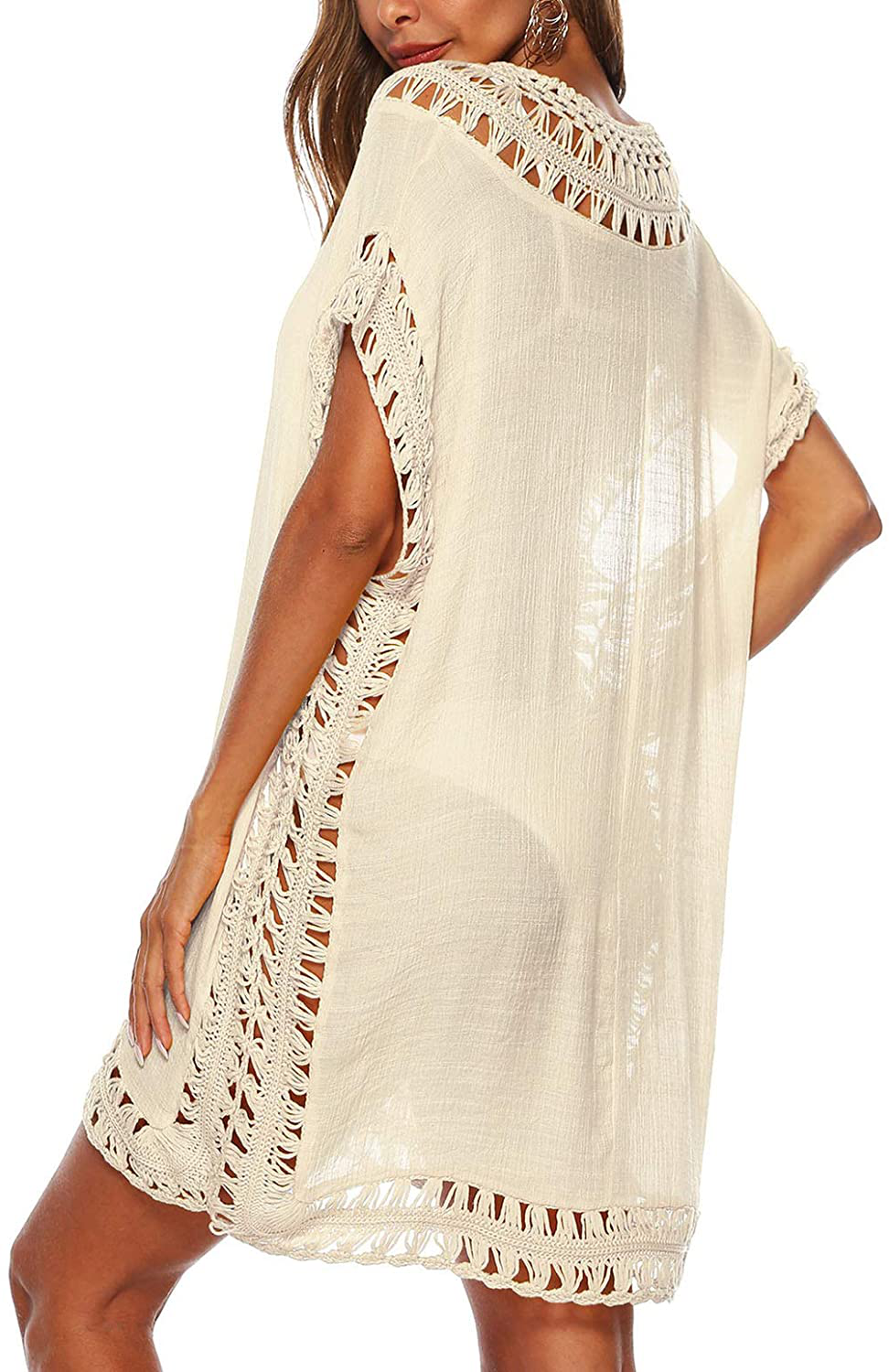 Wander Agio Womens Swimwear Cover up Swim Suit Beach Bikini Coverups Stripe Printing Hollow Out Apparel & Accessories > Clothing > Swimwear Kylie Max   