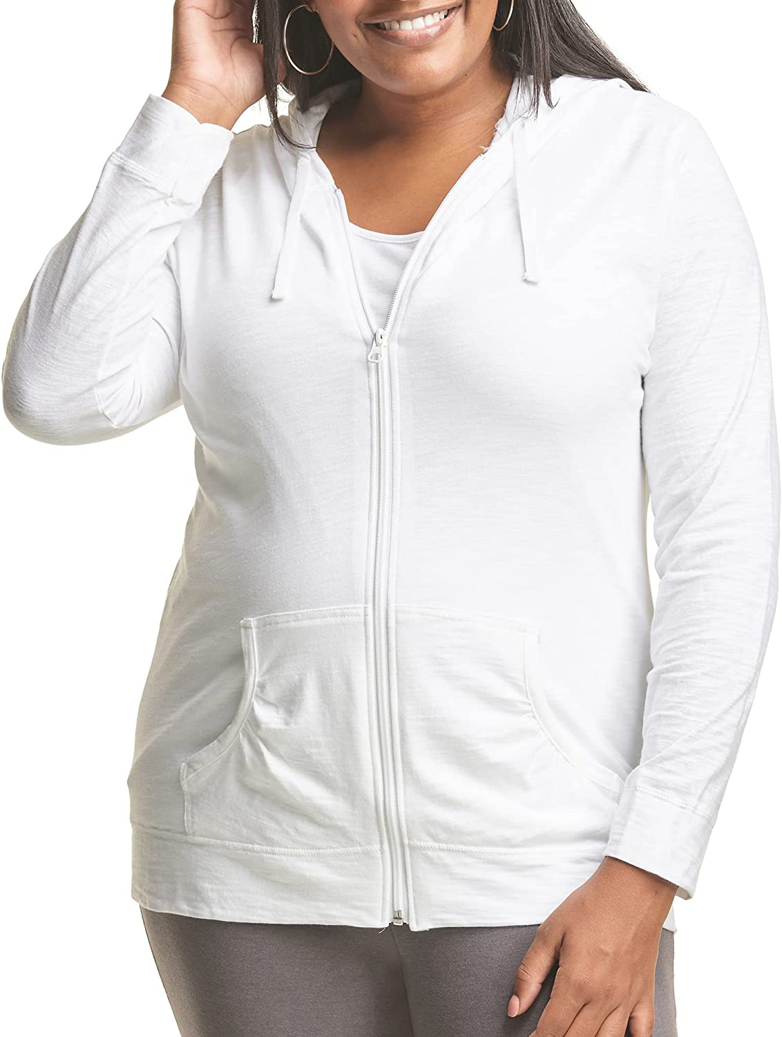 JUST MY SIZE plus Size Slub-Cotton Full-Zip Lightweight Women'S Hoodie Apparel & Accessories > Clothing > Activewear Kylie Max   