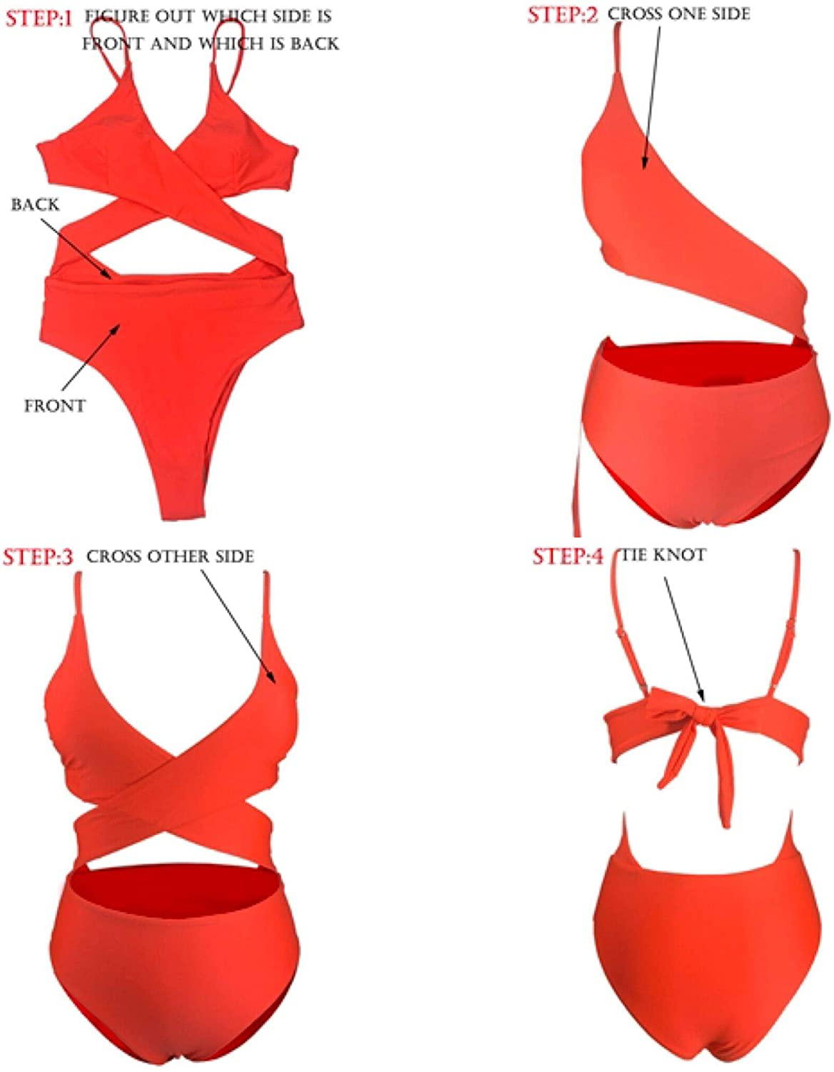 CHYRII Women'S Sexy Criss Cross High Waisted Cut Out One Piece Monokini Swimsuit Apparel & Accessories > Clothing > Swimwear Kylie Max   