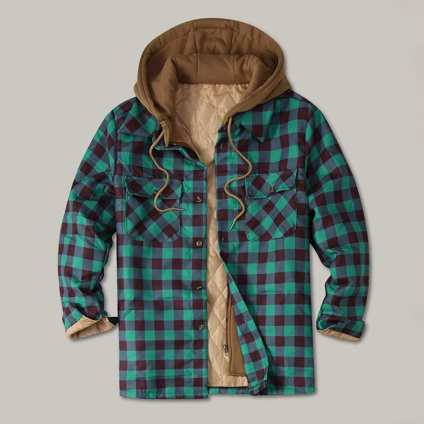 Merthy Mens Big and Tall Berber Lined Flannel Shirts Jacket Casual Long Sleeve Button down Hooded Plaid Parka Coat S-5XL Apparel & Accessories > Clothing > Underwear & Socks > Shapewear Merthy   