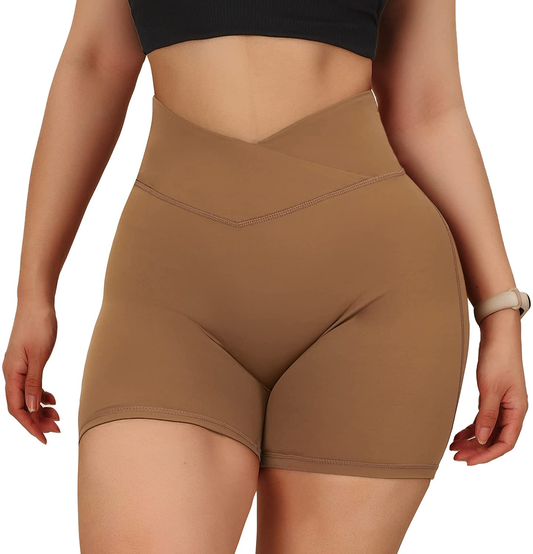 MOOSLOVER Women V Cross Waist Workout Shorts Butt Lifting High Waisted Biker Shorts Apparel & Accessories > Clothing > Shorts Kylie Max   