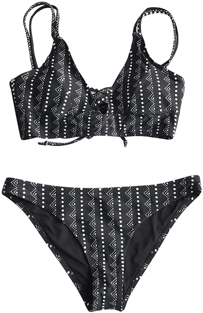 CUPSHE Women's Dream Space Lace Up Bikini Set Beach Swimwear Apparel & Accessories > Clothing > Swimwear CUPSHE   