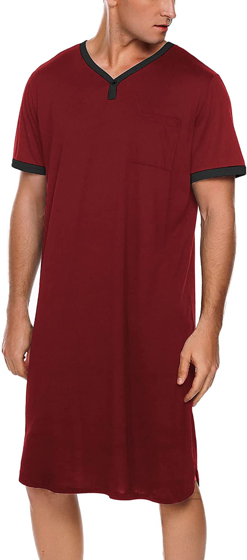 Ekouaer Men'S Nightshirt Nightwear Comfy Big&Tall Short Sleeve Henley Sleep Shirt Apparel & Accessories > Clothing > Sleepwear & Loungewear > Nightgowns Kylie Max   