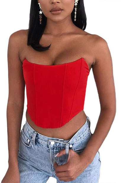 Sexy Women Push up Bustiers Corsets Strapless off Shoulder Slim Crop Tops Clubwear Party Outwear Apparel & Accessories > Clothing > Underwear & Socks > Lingerie hirigin Red Medium 
