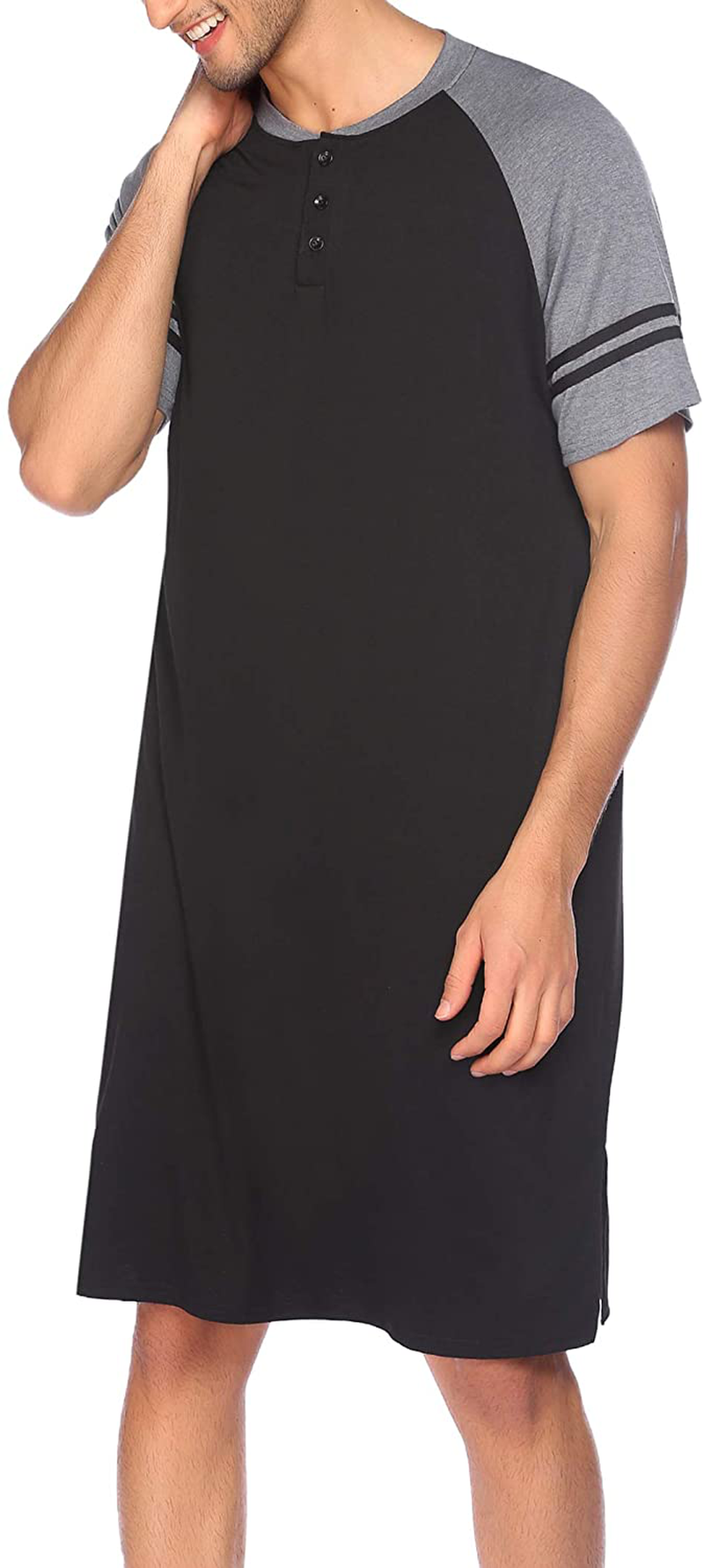 Evanhome Cotton Sleep Shirt Men V-Neck Nightshirts Short Sleeve Henley Shirt Lounge Sleepwear M-XXXL Apparel & Accessories > Clothing > Sleepwear & Loungewear > Nightgowns Kylie Max   