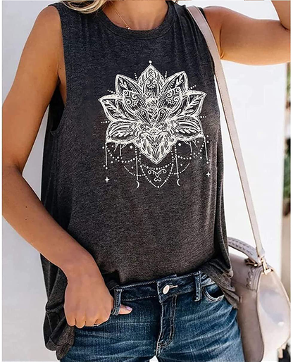 QIANRUO Lotus Flower Tank Top Women Meditation Yoga Shirts Casual Workout Muscle Tank Top Summer Sleeveless Graphic Tees Vest Apparel & Accessories > Clothing > Activewear Kylie Max   