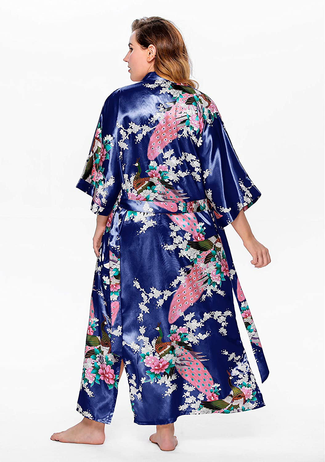 BABEYOND Women'S plus Size Kimono Robe Long Robes with Peacock and Blossoms Printed plus Size Kimono Outfit Apparel & Accessories > Clothing > Sleepwear & Loungewear > Robes KYLIE MAX   