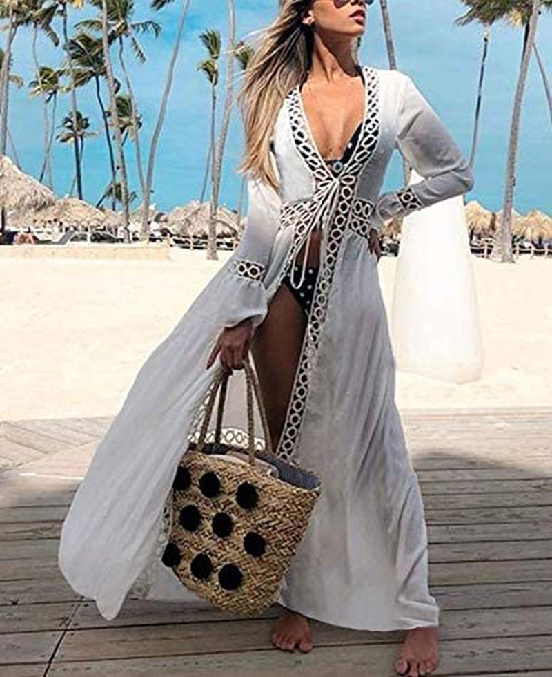Wander Agio Womens Bikini Cover Ups Beach Casual Dress Coverup Swimsuits Long Cardigan Button Black Apparel & Accessories > Clothing > Swimwear Kylie Max   