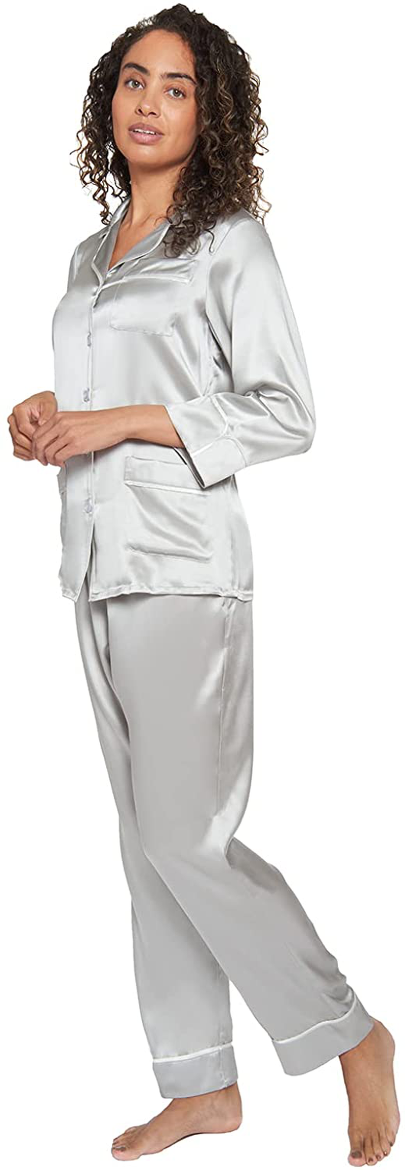 MYK 100% Mulberry Silk Classic Two Piece Pajama Set Button down Long Length for Women Apparel & Accessories > Clothing > Sleepwear & Loungewear > Pajamas Kylie Max   
