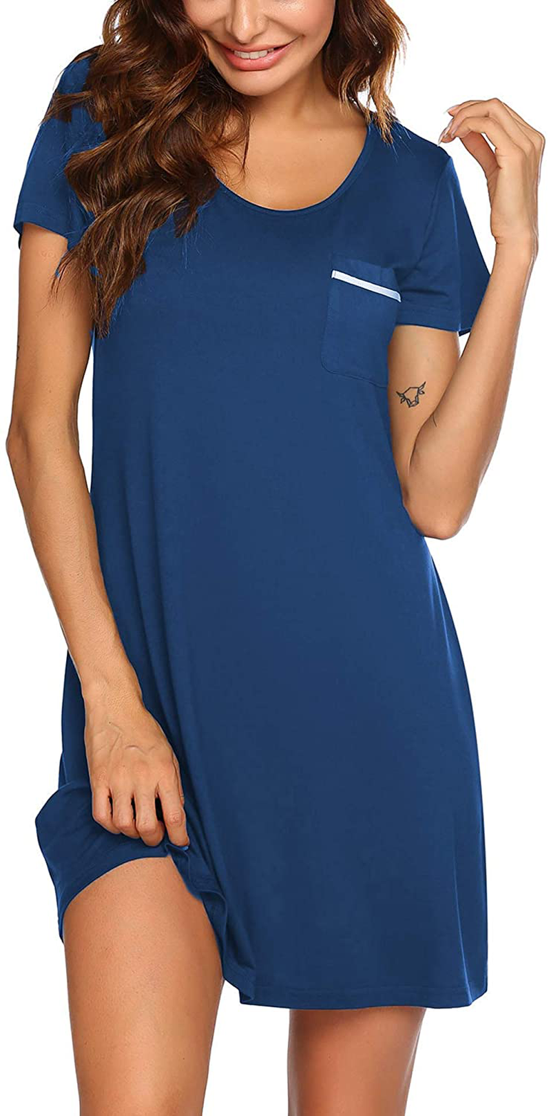 Ekouaer Women Sleepshirt Short Sleeve T-Shirt Nightgowns Night Shirt Comfy Sleep Loungewear round Neck Nightshirt Soft S-XXL Apparel & Accessories > Clothing > Sleepwear & Loungewear > Nightgowns Kylie Max   