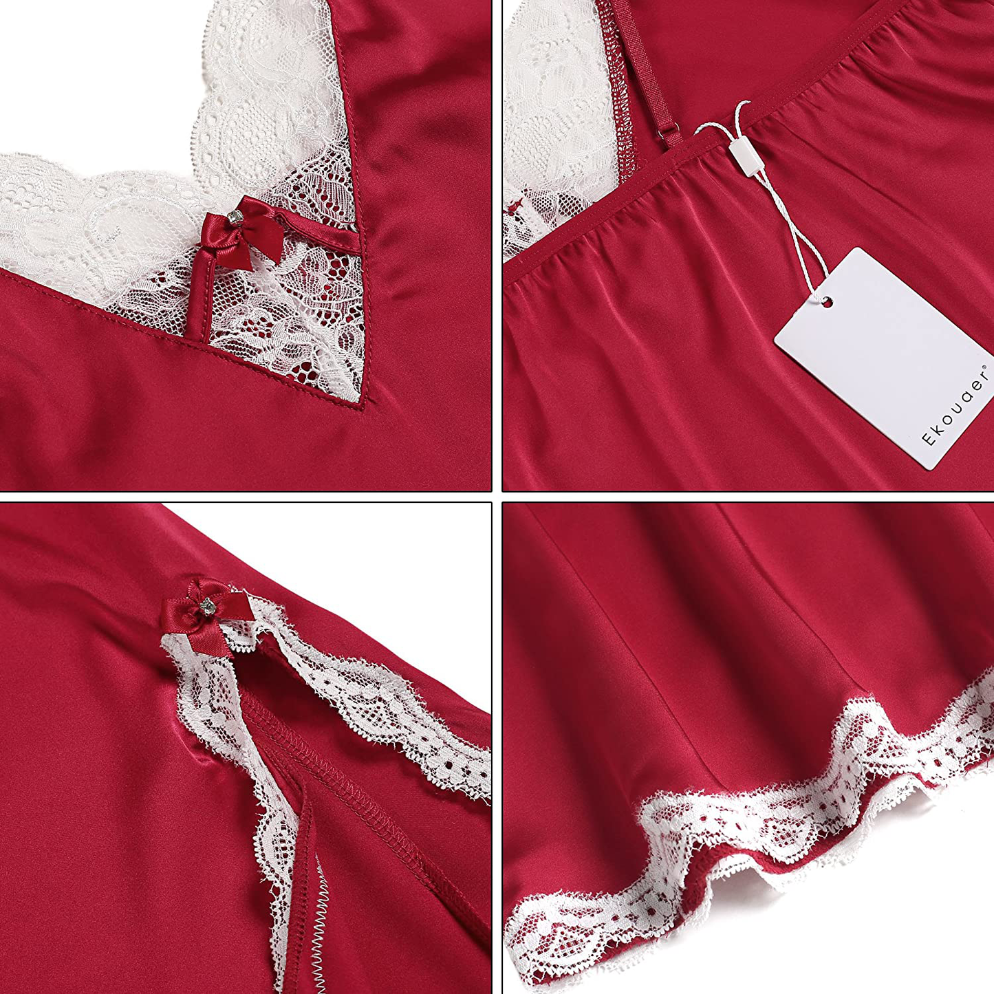 Ekouaer Sleepwear Sexy Lingerie Nightgown Lace Chemise Satin Slip Silk Negligee Nightie Bridal Babydoll for Women Apparel & Accessories > Clothing > Underwear & Socks > Lingerie Kylie Max   