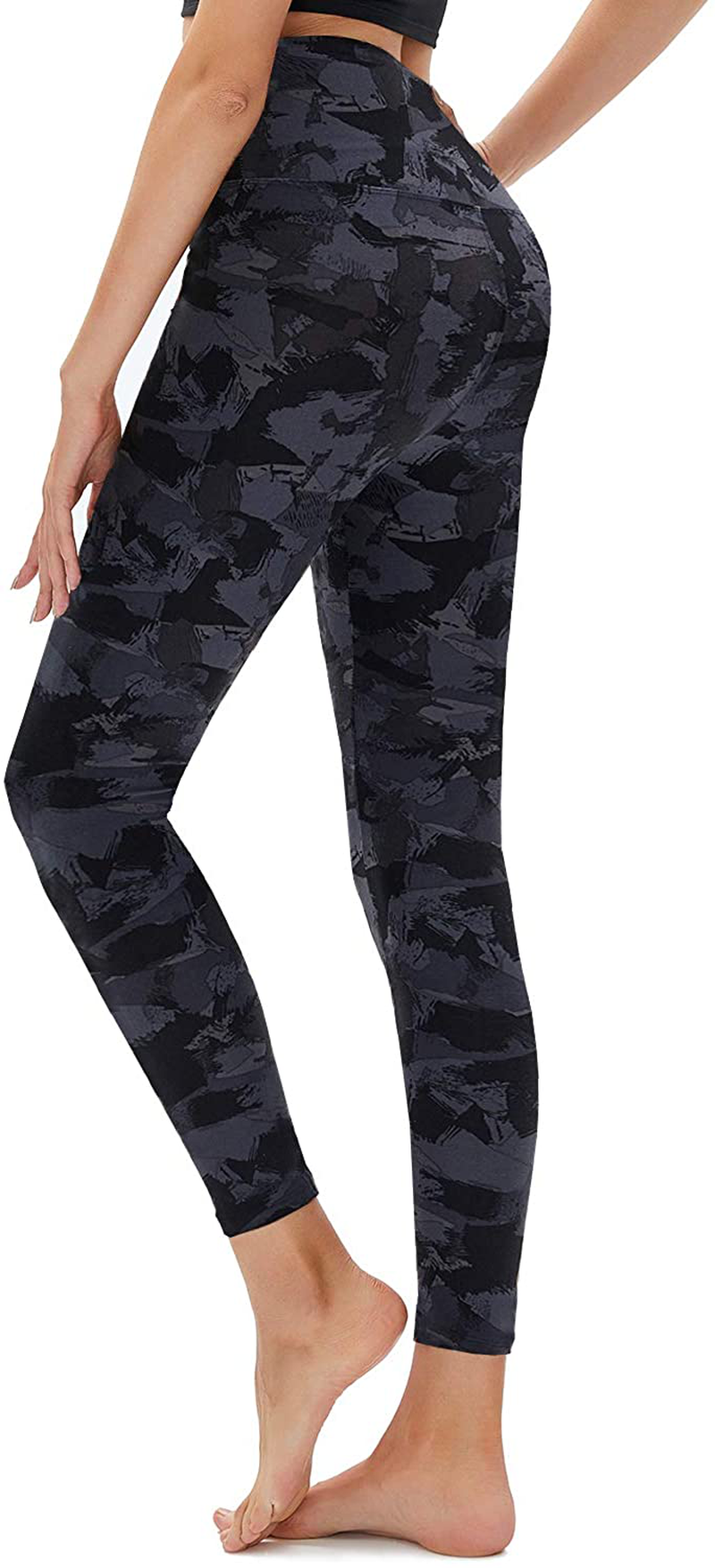 TNNZEET High Waisted Pattern Leggings for Women - Buttery Soft Tummy Control Printed Pants for Workout Yoga Apparel & Accessories > Clothing > Activewear TNNZEET Deep Grey Splinter Camo Small-Medium 