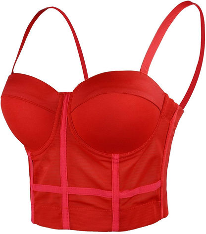 ELLACCI Women'S Mesh Bustier Crop Top Push up Corset Tops Bra Black Apparel & Accessories > Clothing > Underwear & Socks > Lingerie ELLACCI Red Large 