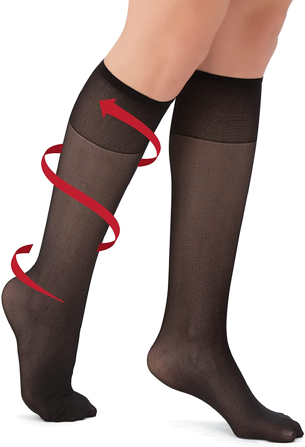Sheer Non-Binding Non-Run Support Knee Hi Stocking Hosiery, 6 Pack Apparel & Accessories > Clothing > Underwear & Socks > Shapewear Collections   