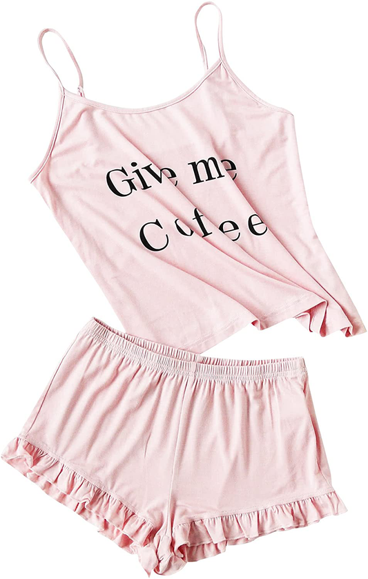 DIDK Women'S Wavy Trim Sleeveless Cami and Shorts Pajama Set Apparel & Accessories > Clothing > Sleepwear & Loungewear Kylie Max   
