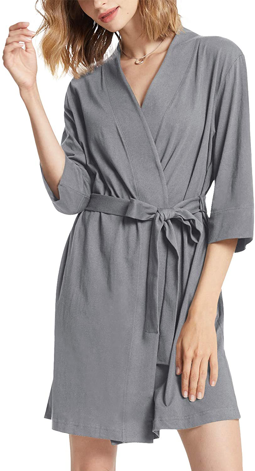 SIORO Womens Cotton Robe Kimono Lightweight Robes Short Knit Bathrobe Soft House Sleepwear Ladies Loungewear XS-3XL Apparel & Accessories > Clothing > Sleepwear & Loungewear > Robes KYLIE MAX Steel Gray X-Large 