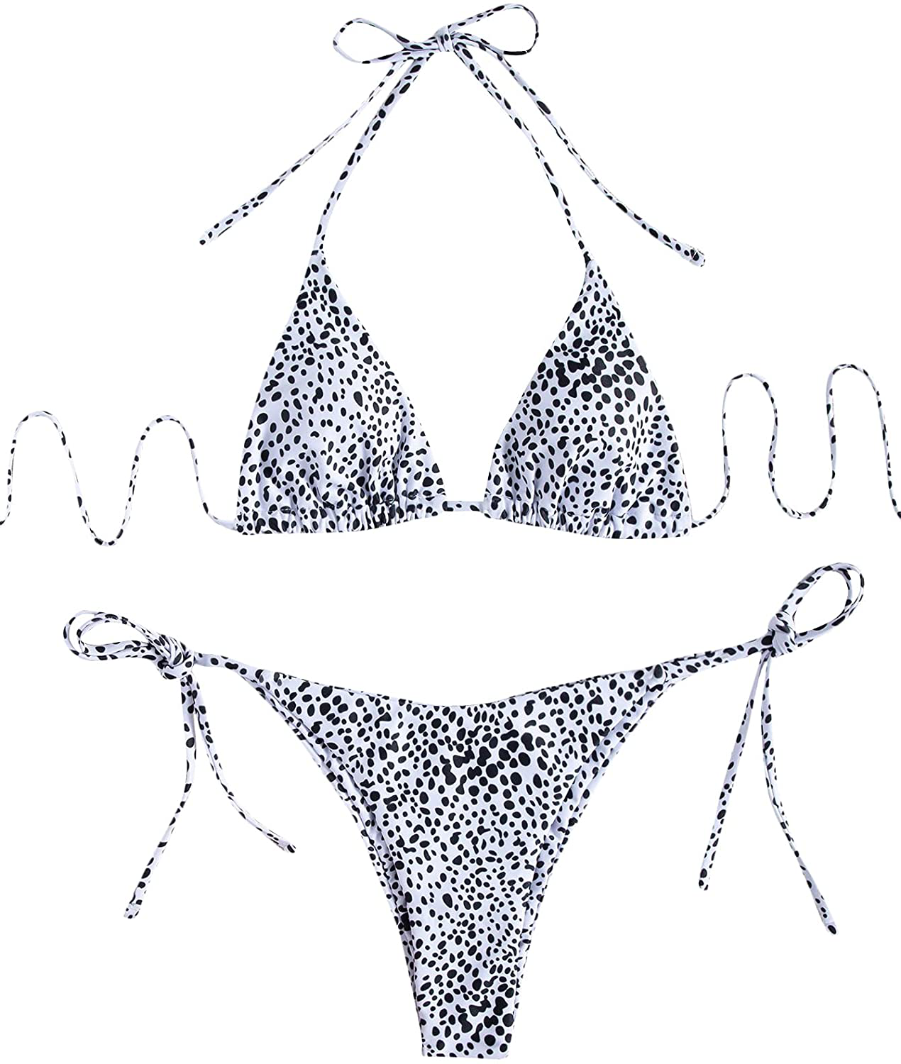 SOLY HUX Women's Halter Triangle Tie Side Bikini 2 Piece Swimsuits Apparel & Accessories > Clothing > Swimwear SOLY HUX Black White Dalmatian X-Large 