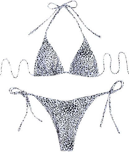 SOLY HUX Women's Halter Triangle Tie Side Bikini 2 Piece Swimsuits Apparel & Accessories > Clothing > Swimwear SOLY HUX Black White Dalmatian X-Large 