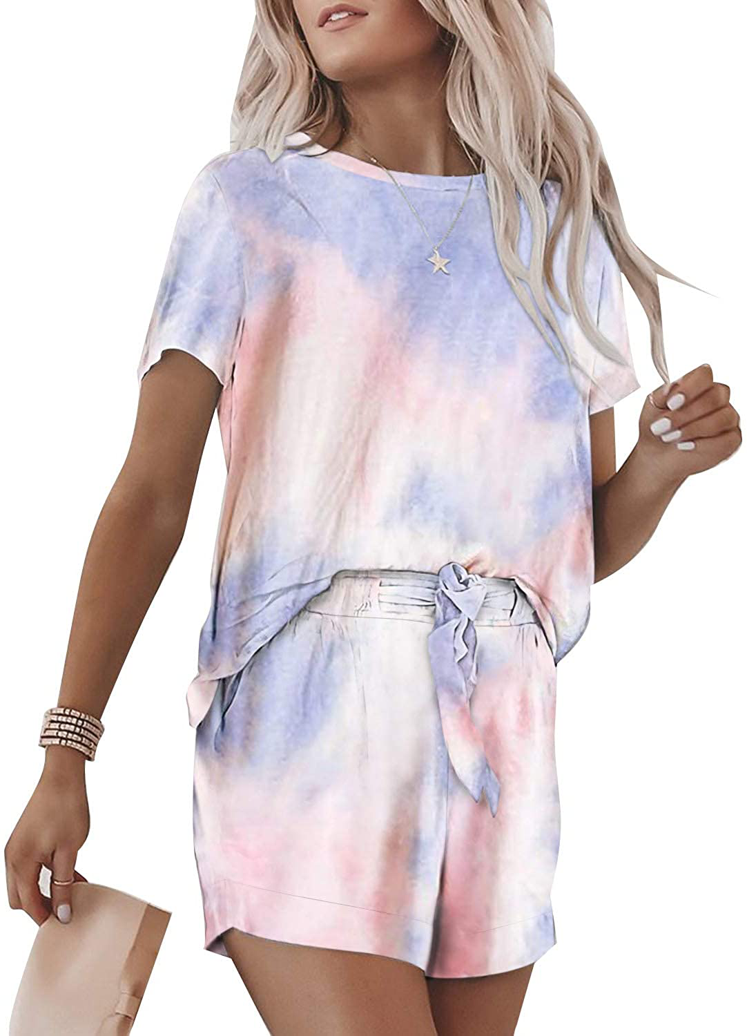 luvamia Women Tie Dye Pajama Sets Long Sleeve Tops and Pants PJ Sets Joggers Loungewear Sleepwear Apparel & Accessories > Clothing > Sleepwear & Loungewear > Pajamas KYLIE MAX Short Set-crewneck Multicoloured X-Large 