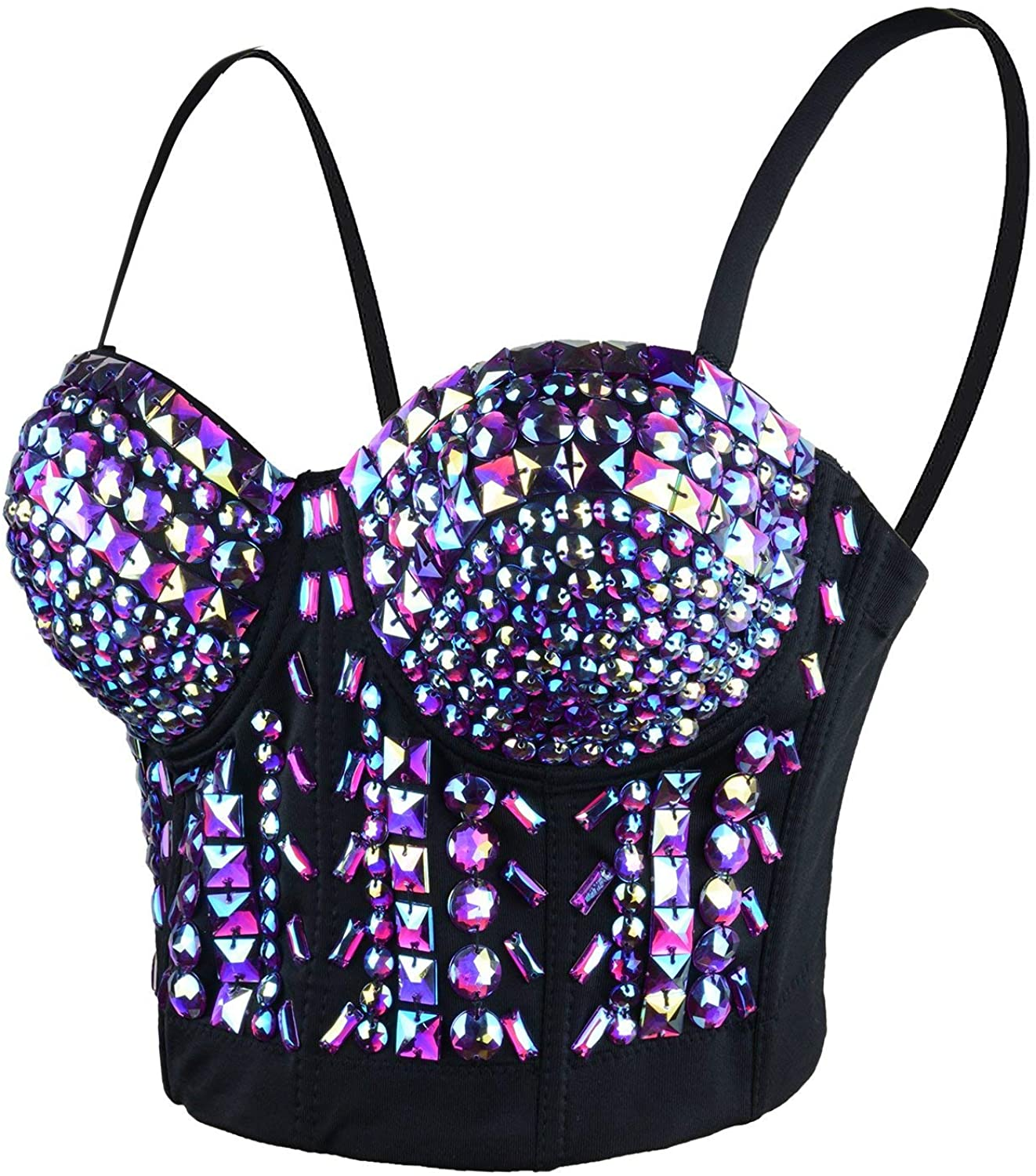 ELLACCI Women'S Sexy Rhinestone Bustier Crop Top Club Party Glitter Corset Top Bra Purple Apparel & Accessories > Clothing > Underwear & Socks > Lingerie ELLACCI Purple Large 