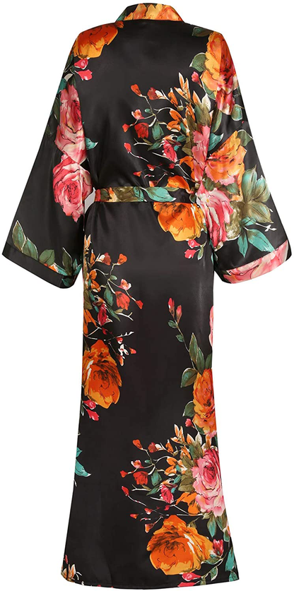 Women'S Long Floral Satin Kimono Robes Bridal Dressing Gown Wedding Bridesmaid Nightgown Apparel & Accessories > Clothing > Sleepwear & Loungewear > Robes goodmansam   