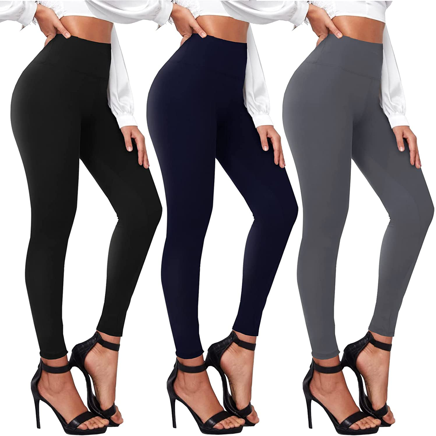 TNNZEET 3 Pack High Waisted Leggings for Women - Buttery Soft Workout Running Yoga Pants Apparel & Accessories > Clothing > Activewear TNNZEET Black/ Navy Blue/ Grey Large-X-Large 