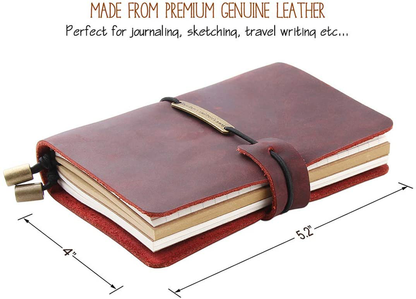 Refillable Handmade Travelers Notebook, Leather Travel Journal Notebook for Men & Women, Perfect for Writing, Gifts, Travelers, 5.2" x 4" Inches - Wine Arts & Entertainment > Party & Celebration > Gift Giving Robrasim   