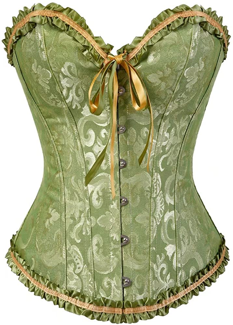 Corset Top Bustier Women'S Overbust Satin Floral Lace up Trim plus Size Bodyshaper Apparel & Accessories > Clothing > Underwear & Socks > Lingerie jutrisujo Green 819 3X-Large 