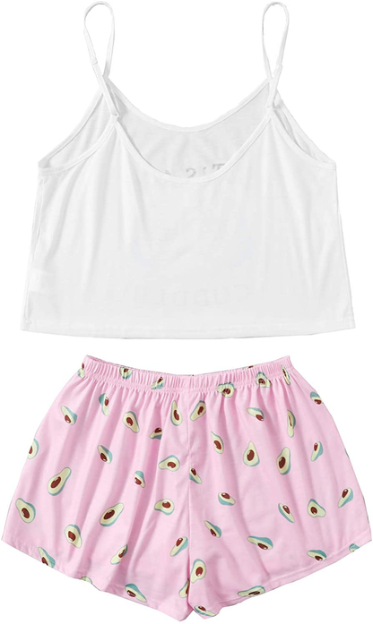 Shein Women'S Cute Cartoon Print Cami Top and Shorts Pajama Set Apparel & Accessories > Clothing > Sleepwear & Loungewear Kylie Max   