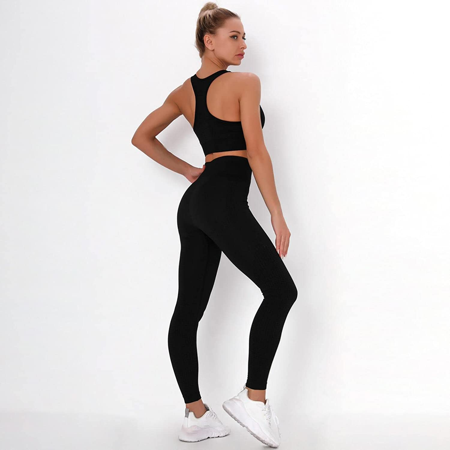 Burband Womens Ribbed Seamless Yoga Outfits 2 Piece Tracksuits Sports Bra Seamless Leggings Yoga Gym Workout Set Activewear Apparel & Accessories > Clothing > Underwear & Socks > Shapewear Burband   