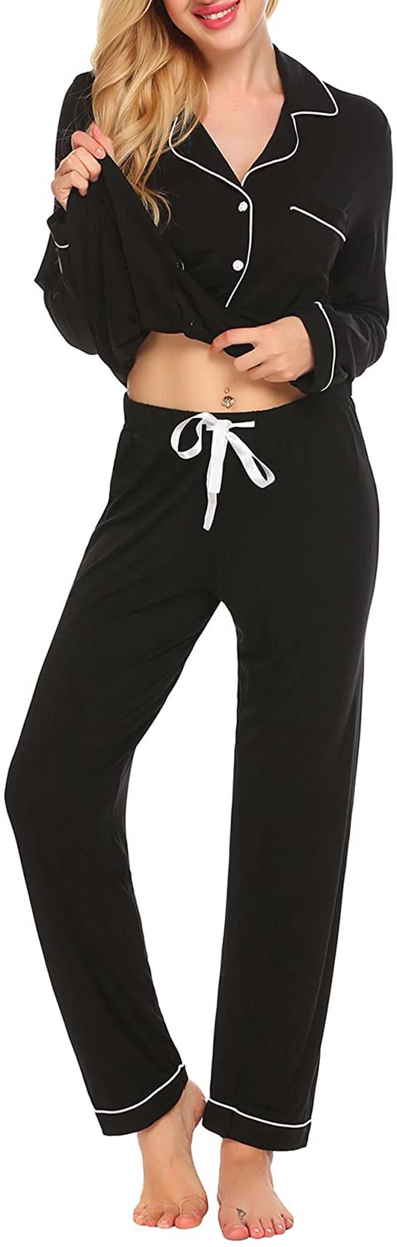 Ekouaer Pajamas Set Long Sleeve Sleepwear Womens Button down Nightwear Soft Pj Lounge Sets XS-XXL Apparel & Accessories > Clothing > Sleepwear & Loungewear > Pajamas Kylie Max   