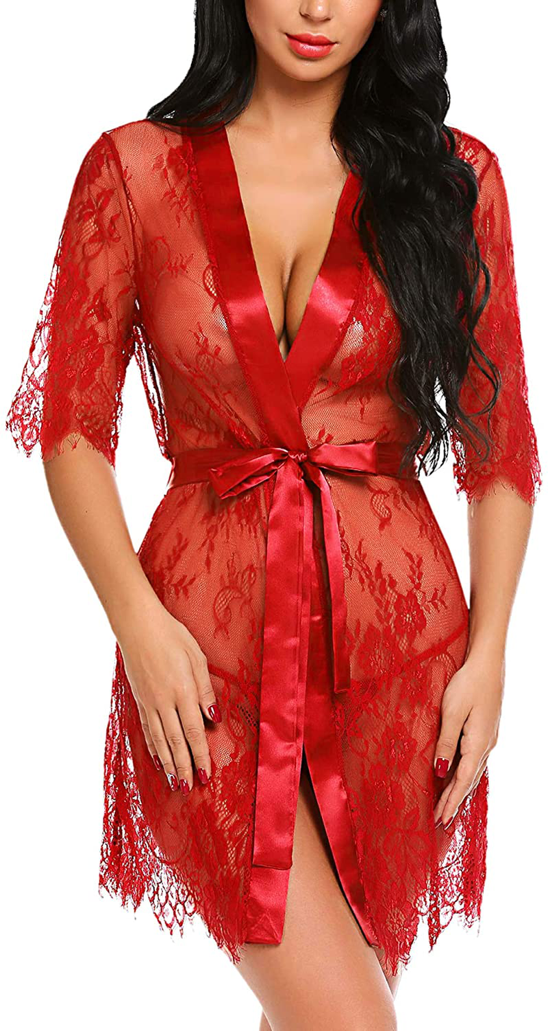 Avidlove Women Kimono Robe Floral Lace Babydoll Lingerie Sheer Mesh Nightgown Apparel & Accessories > Clothing > Underwear & Socks > Lingerie Kylie Max   