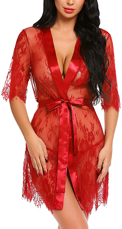 Avidlove Women Kimono Robe Floral Lace Babydoll Lingerie Sheer Mesh Nightgown Apparel & Accessories > Clothing > Underwear & Socks > Lingerie Kylie Max   