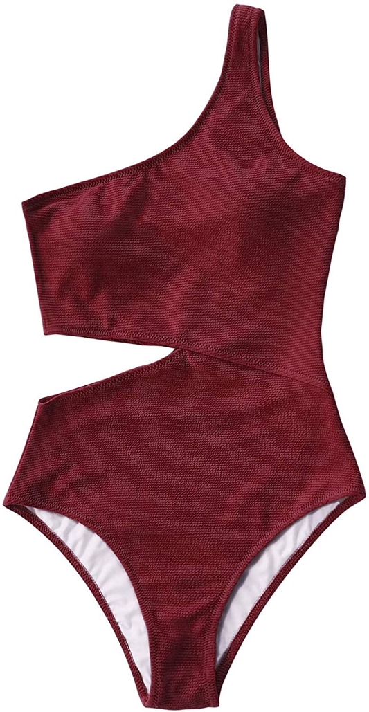 CUPSHE Women'S One Piece Swimsuit One Shoulder Cut Out Ribbed Swimwear Bathing Suits Apparel & Accessories > Clothing > Swimwear Kylie Max   