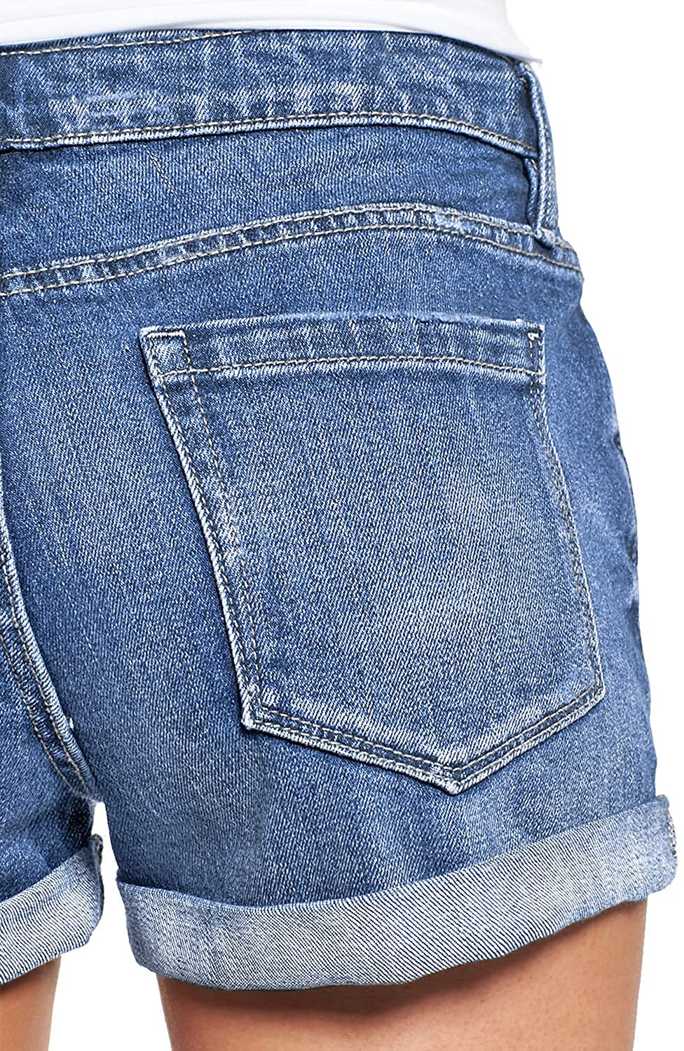 Luvamia Women'S Ripped Denim Jean Shorts High Waisted Stretchy Folded Hem Short Jeans Apparel & Accessories > Clothing > Shorts Kylie Max   