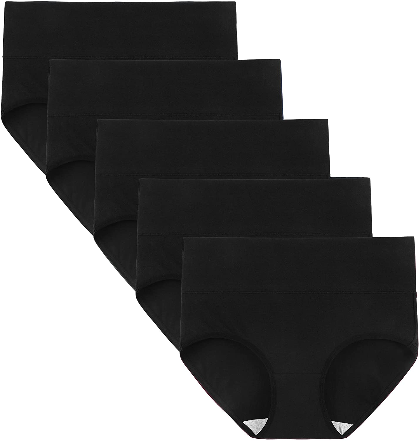 INNERSY Womens High Waisted Underwear Cotton Panties Regular & plus Size 5-Pack Apparel & Accessories > Clothing > Underwear & Socks > Underwear INNERSY 5 Black Small 