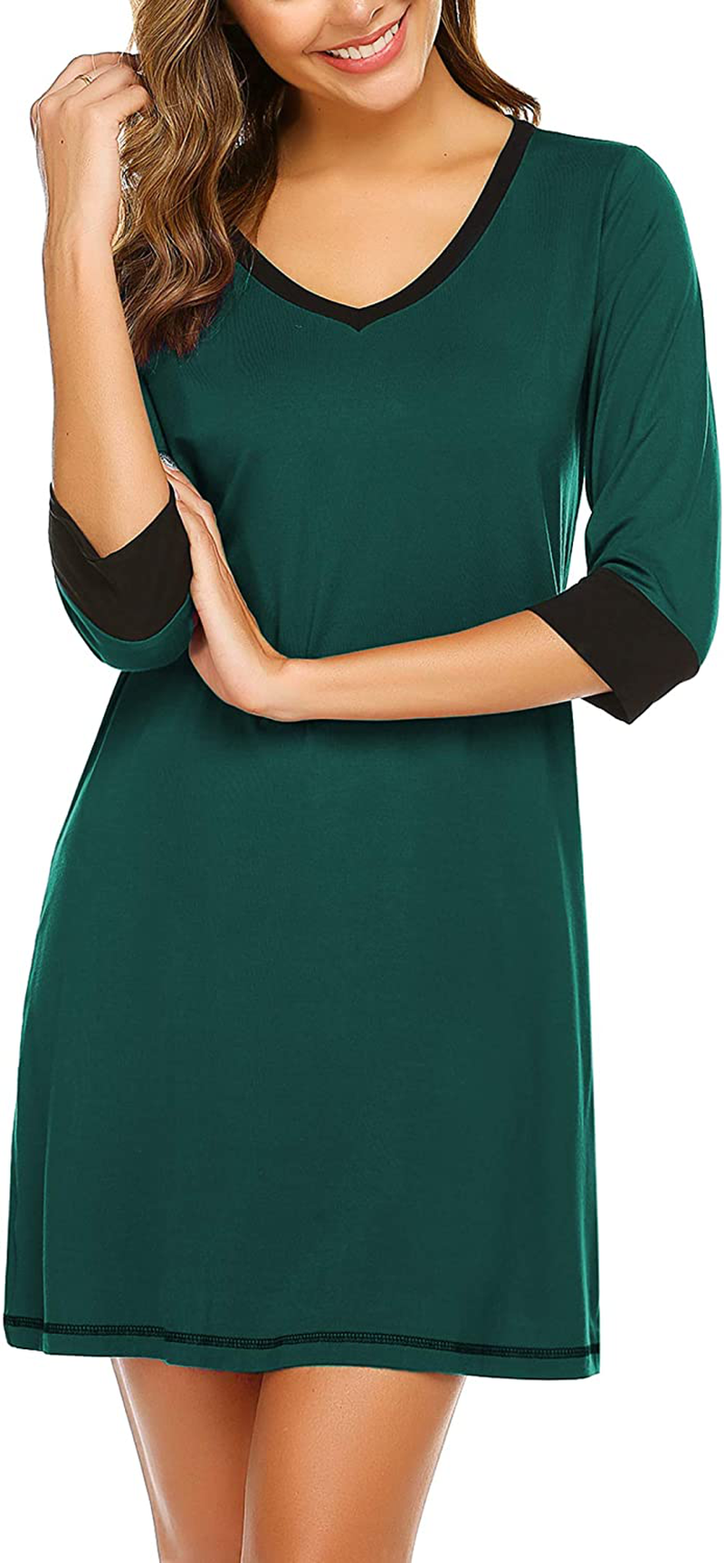 Ekouear Sleepshirts Womens Nightgowns Soft Sleepwear 3/4 Sleeve Night Shirts V Neck Sleep Dress Loose Nighties Apparel & Accessories > Clothing > Sleepwear & Loungewear > Nightgowns Kylie Max   