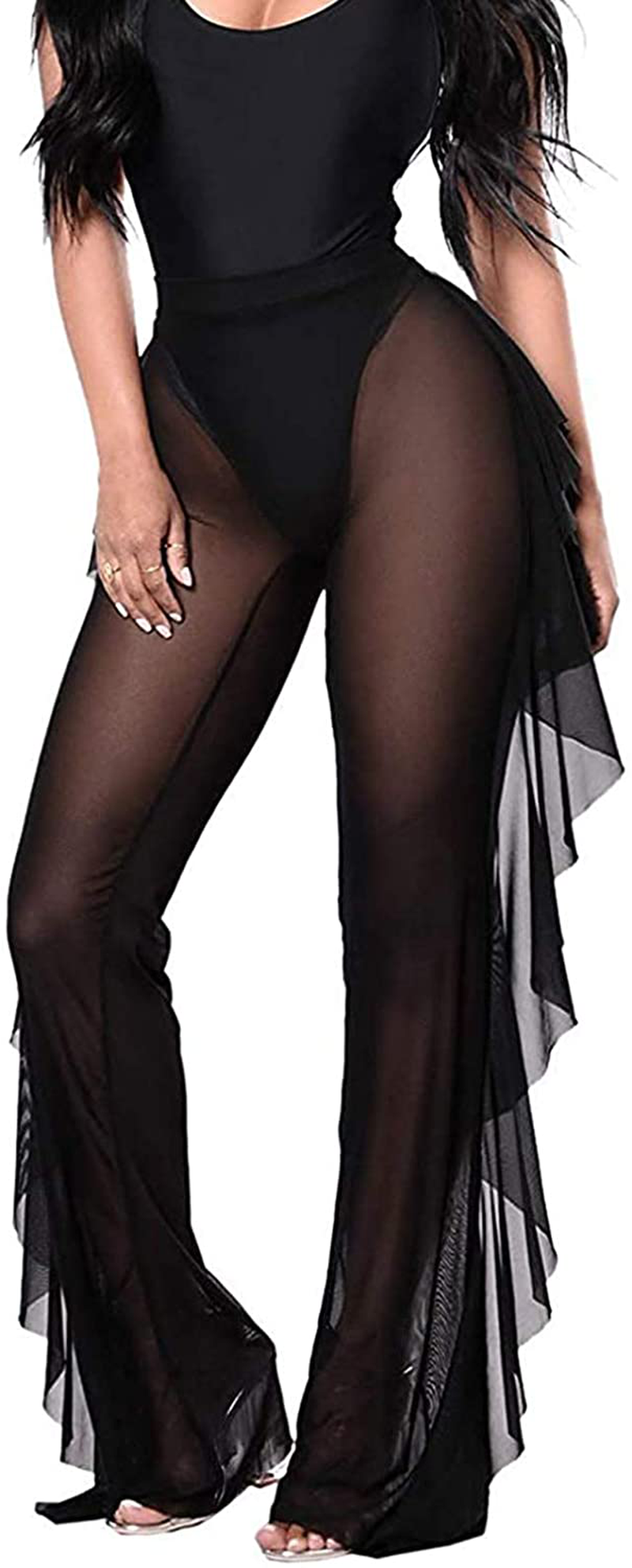Willow Dance Women'S Perspective Sheer Mesh Ruffle Pants Swimsuit Bikini Bottom Cover up Pants Apparel & Accessories > Clothing > Swimwear Kylie Max   