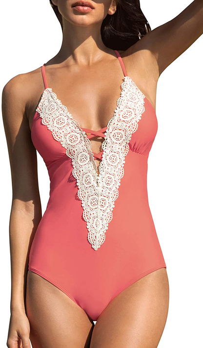 CUPSHE Fashion Women's Ladies Vintage Lace Bikini Sets Beach Swimwear Bathing Suit Apparel & Accessories > Clothing > Swimwear CUPSHE Salmon X-Small 