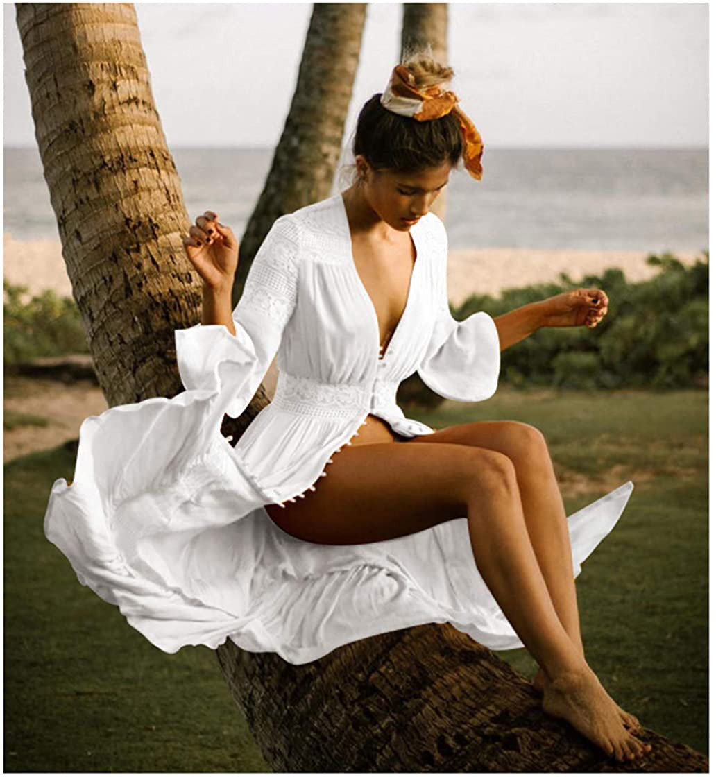 Wander Agio Womens Bikini Cover Ups Beach Casual Dress Coverup Swimsuits Long Cardigan Button Black Apparel & Accessories > Clothing > Swimwear Kylie Max   