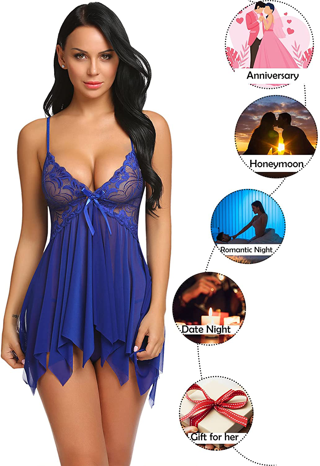 Avidlove Lingerie for Women Lace Babydoll Sleepwear Boudoir Outfits plus Size Langeray XS-5XL Apparel & Accessories > Clothing > Underwear & Socks > Lingerie Kylie Max   