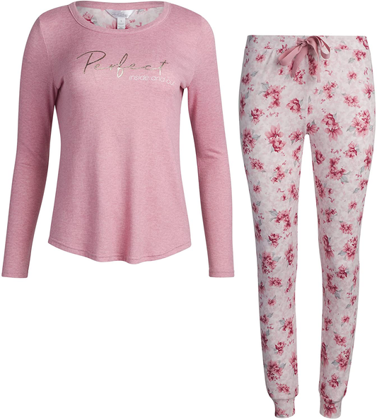 Marilyn Monroe Women's Pajama Set – 2-Piece Super Soft Jogger Sweatpants and T-Shirt Set Apparel & Accessories > Clothing > Sleepwear & Loungewear > Pajamas Marilyn Monroe Blush/Flowers Small 