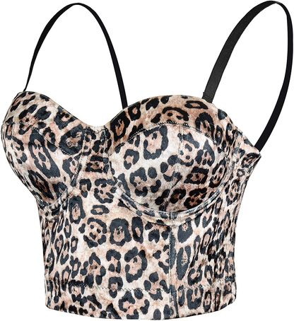 ELLACCI Leopard Pattern Bustier Crop Top Sexy Women'S Corset Top Bra Brown Apparel & Accessories > Clothing > Underwear & Socks > Lingerie ELLACCI Brown Medium 