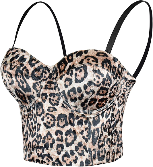 ELLACCI Leopard Pattern Bustier Crop Top Sexy Women'S Corset Top Bra Brown Apparel & Accessories > Clothing > Underwear & Socks > Lingerie ELLACCI Brown Medium 