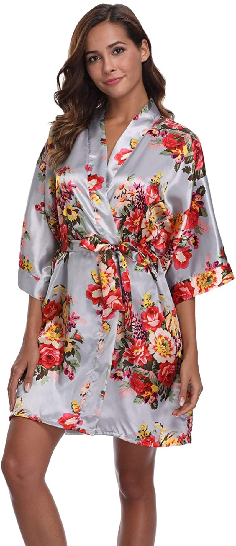 Women'S Floral Satin Kimono Robes Short Bridesmaid Robes for Wedding Party Apparel & Accessories > Clothing > Sleepwear & Loungewear > Robes Super Shopping-zone   