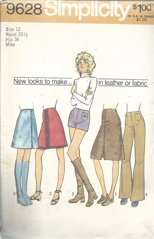 Vintage Simplicity 9628 Sewing Pattern Misses Short Shorts Hip-Hugger Pants Size 12 Apparel & Accessories > Clothing > Underwear & Socks > Underwear Simplicity   