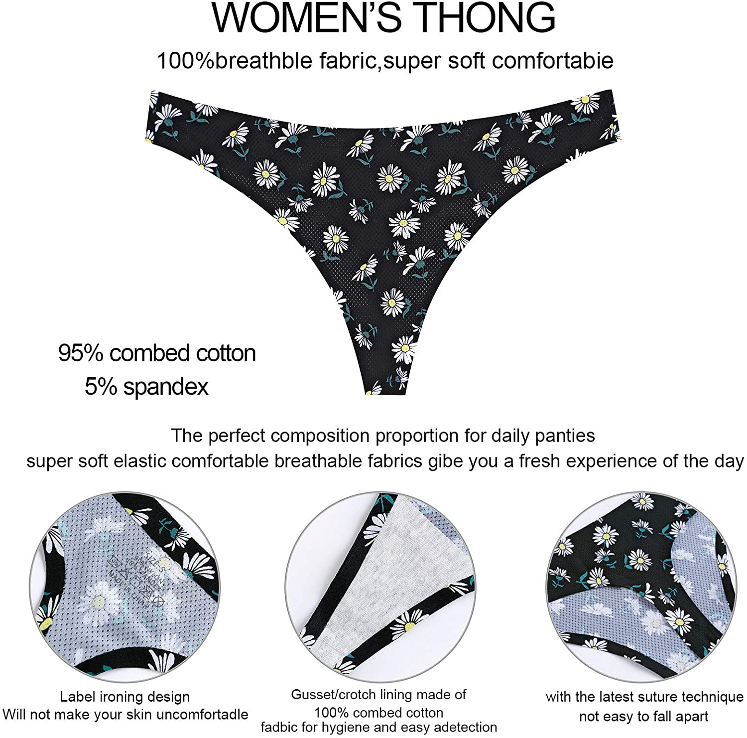 Thong underwear for women,No Show Breathable Cotton Womens Thongs Underwear Seamless Thongs for Women Apparel & Accessories > Clothing > Underwear & Socks > Underwear QOVOQ   