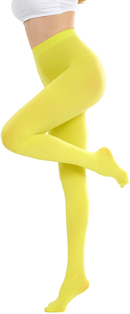 Cozywow Run Resistant 80D Soft Solid Color Semi Opaque Footed Tights High Waist Apparel & Accessories > Clothing > Underwear & Socks > Shapewear CozyWow Yellow Small-Medium 